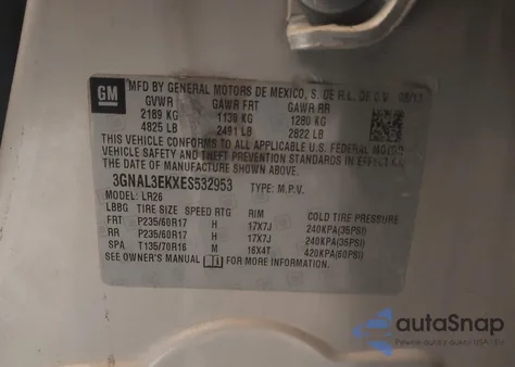 2014 Chevrolet Captiva Sport Lt из США, поврежденный, VIN 3GNAL3EKXES532953